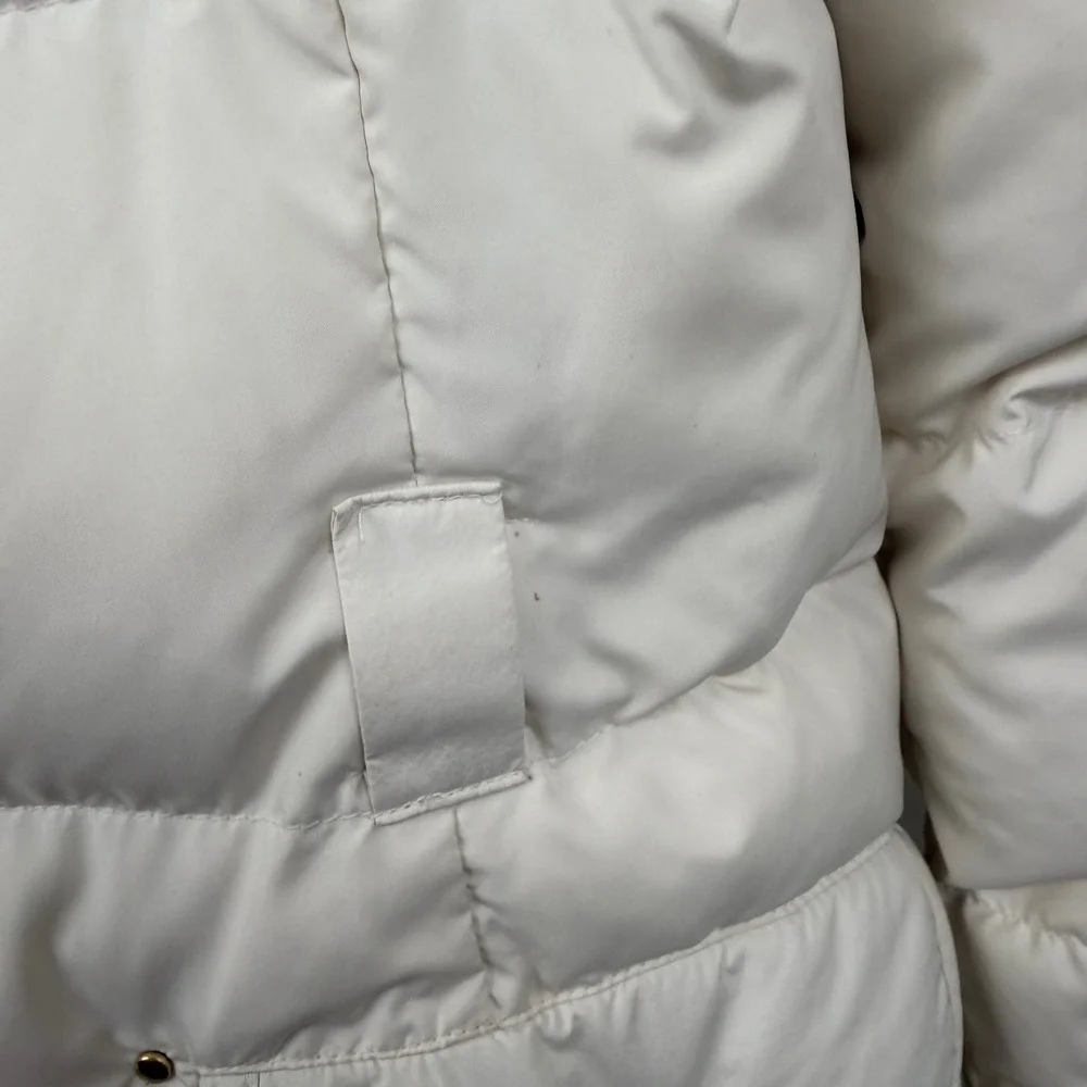 Lauren Ralph Lauren Womens Cream Down Feather Puffer Jacket Hooded Coat‎ Medium